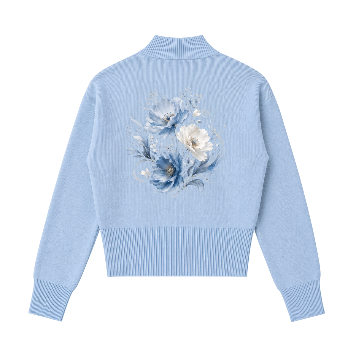Women's Mock Neck Zip Up Cardigan | Cropped Cotton Knit Jacket