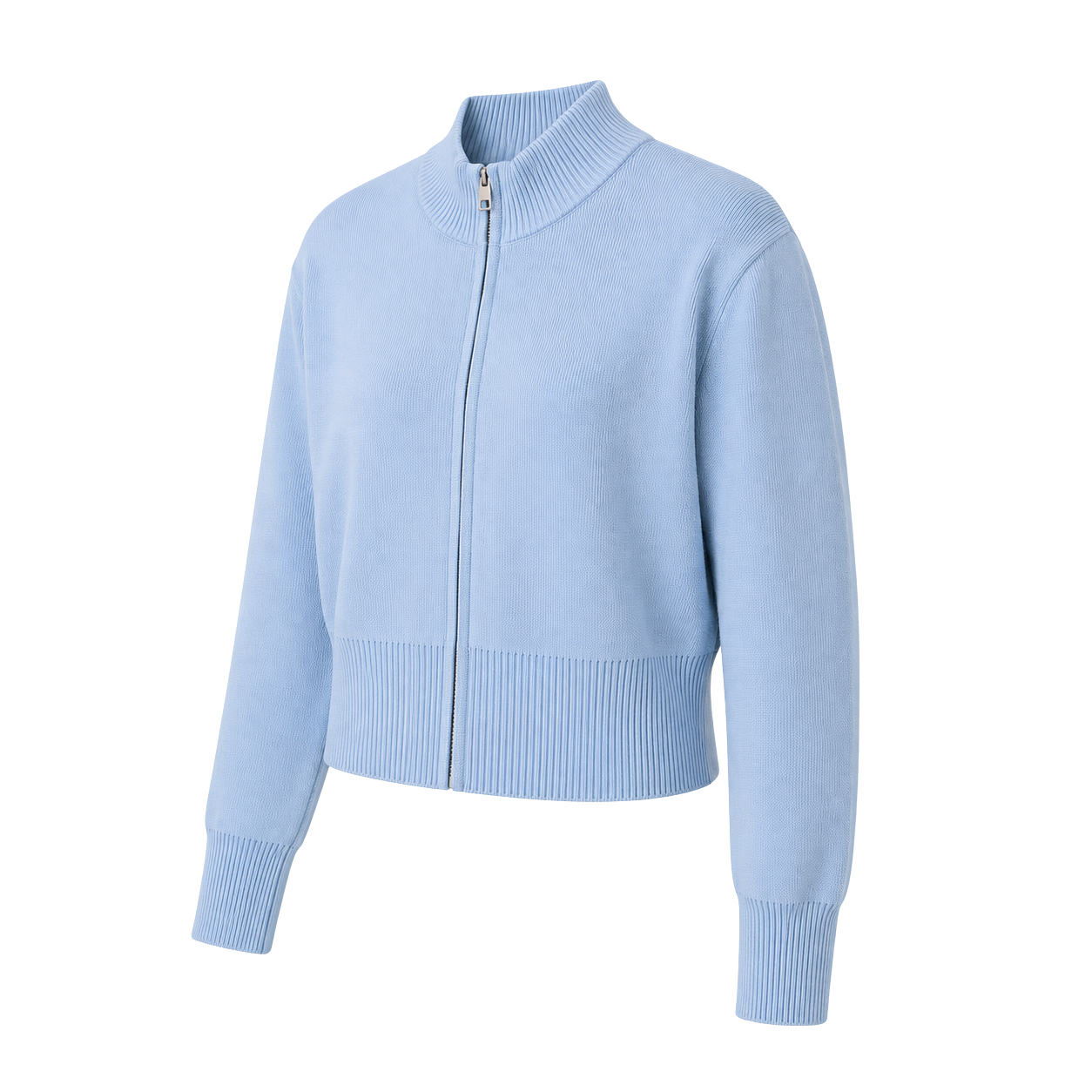 Women's Mock Neck Zip Up Cardigan | Cropped Cotton Knit Jacket