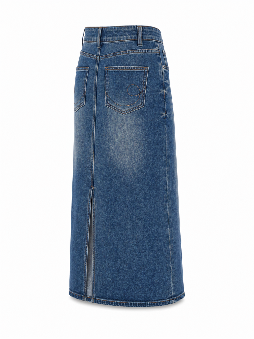 Vintage Wash Denim Midi Skirt for Women Bluedenimskirtonwhitebackground