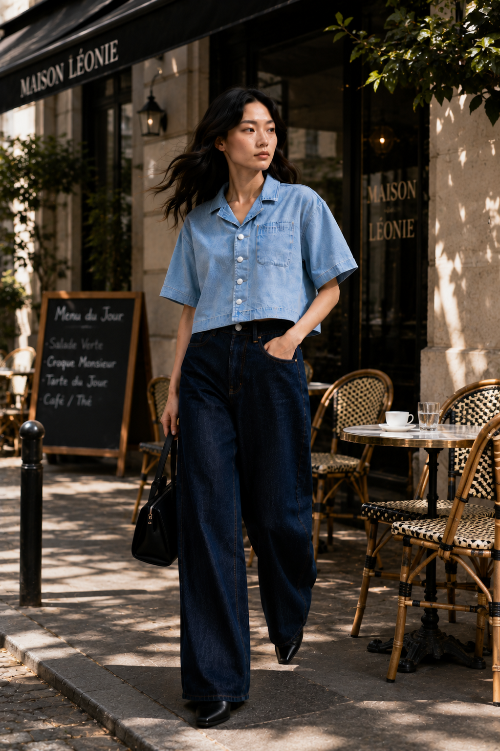 Vintage Wash Boxy Cropped Lyocell Shirt for Women CasualchicatMaisonLeoniecafe
