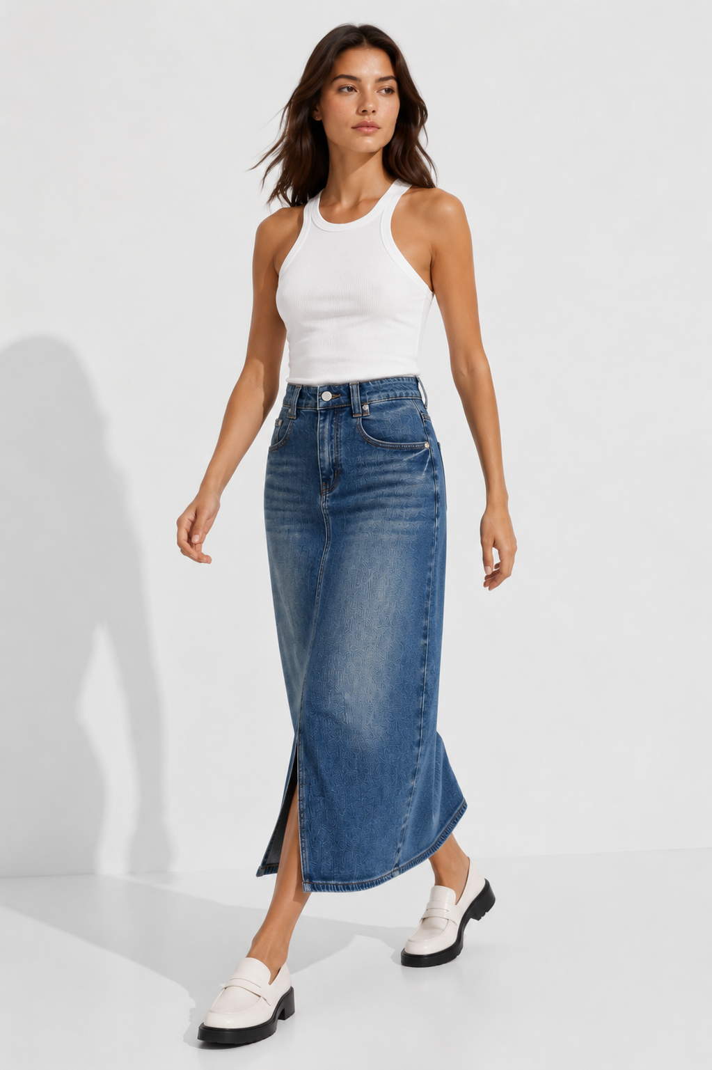 Vintage Wash Denim Midi Skirt for Women Casualeleganceinminimallight