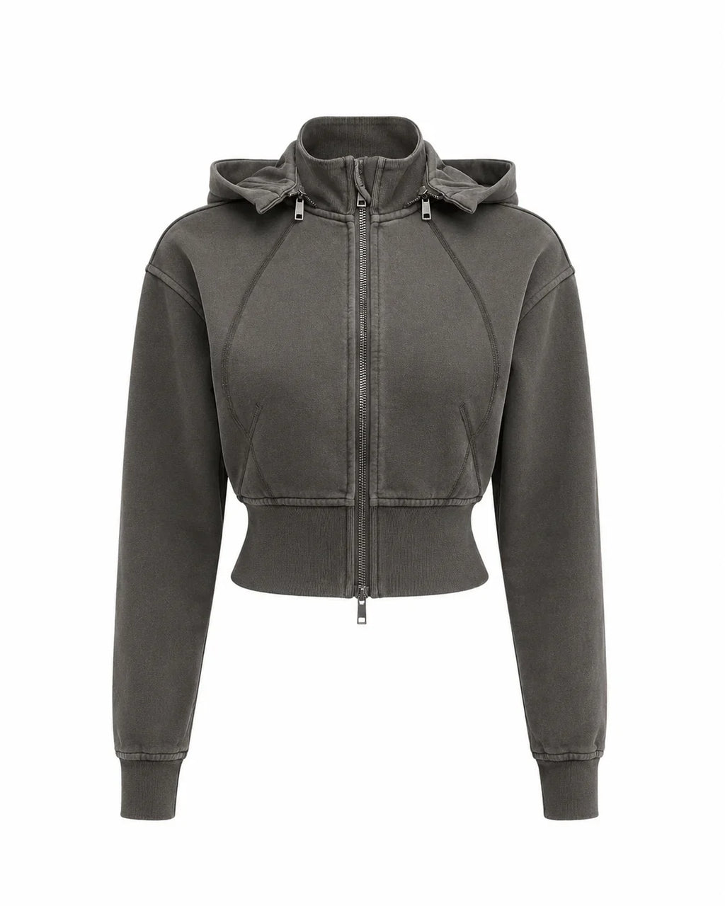 Vintage Washed Cropped Fleece Hoodie for Women Dark Gray Charcoalcroppedzip-uphoodie