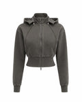 Vintage Washed Cropped Fleece Hoodie for Women Dark Gray Charcoalcroppedzip-uphoodie