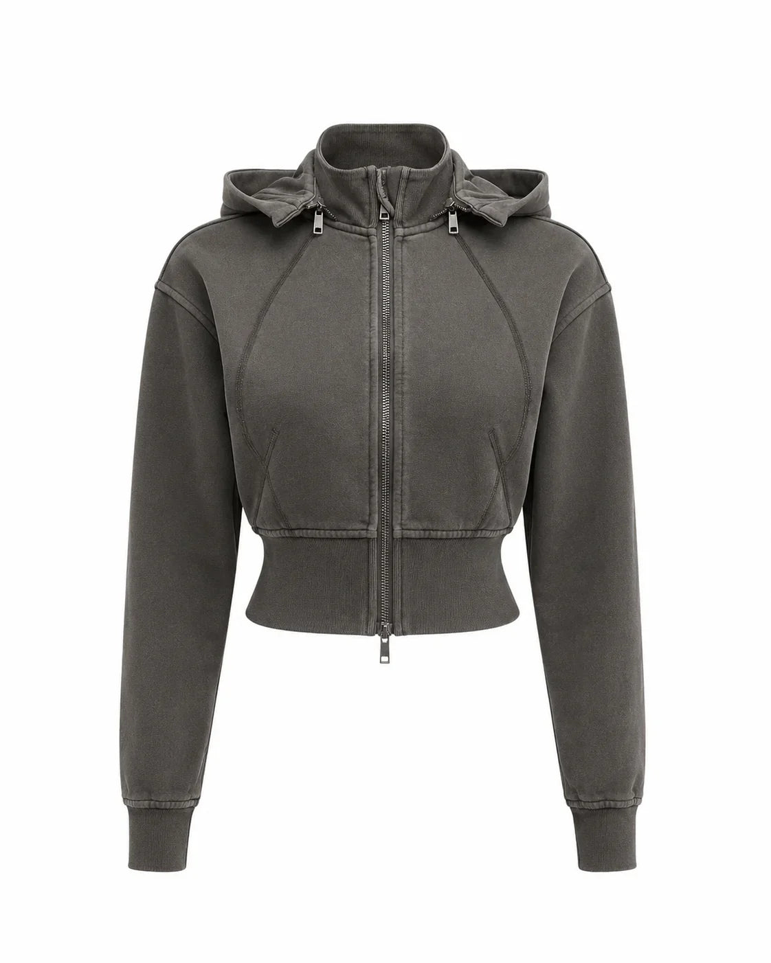 Vintage Washed Cropped Fleece Hoodie for Women Dark Gray Charcoalcroppedzip-uphoodie