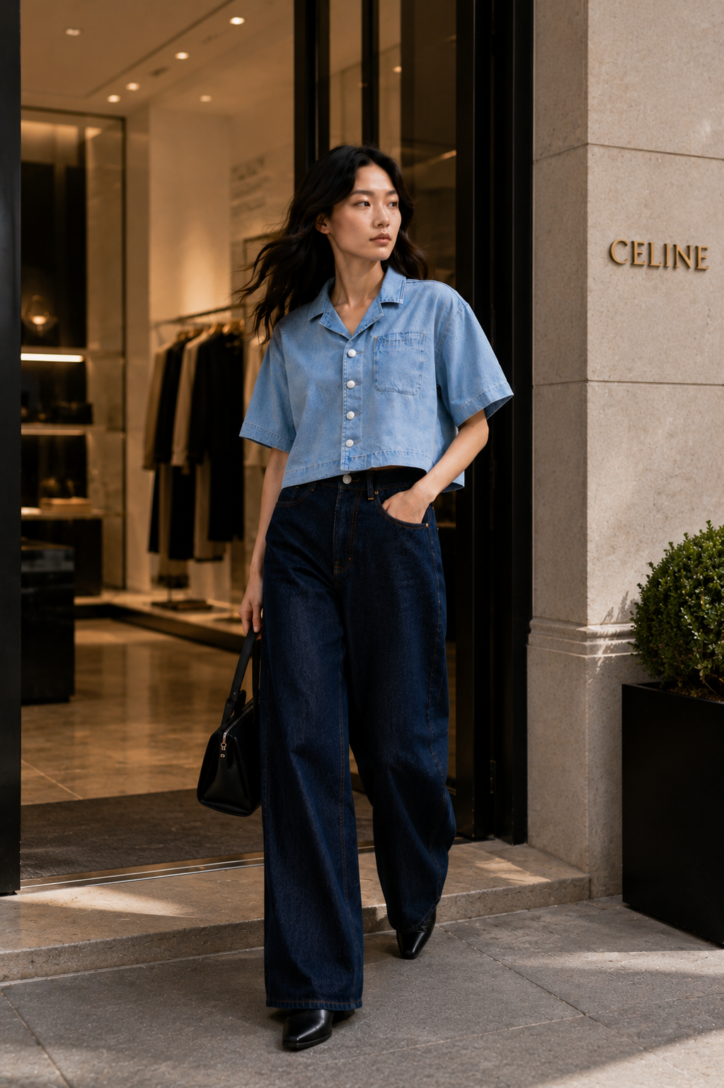Vintage Wash Boxy Cropped Lyocell Shirt for Women ChicstreetstyleatCelineboutique