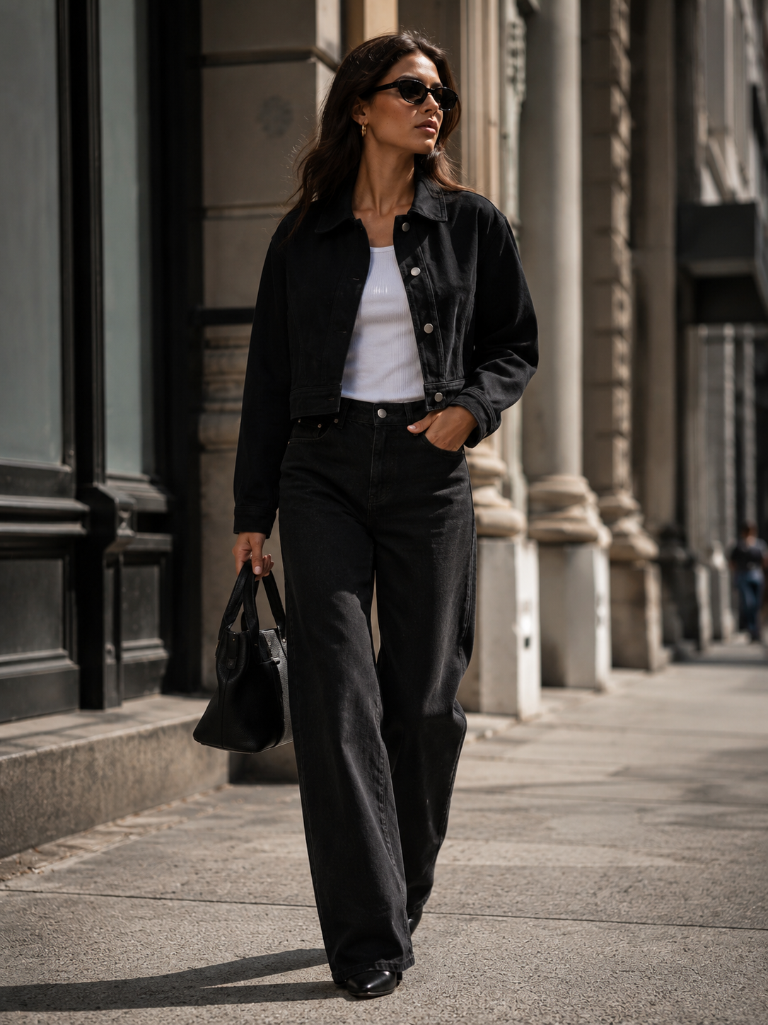 The Cropped Denim Jacket Confident_walk_in_urban_chic