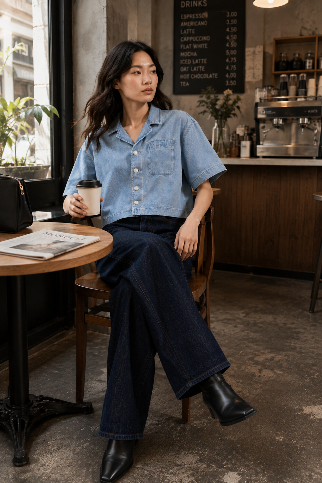 Vintage Wash Boxy Cropped Lyocell Shirt for Women Cozycafedaywithespressovibes