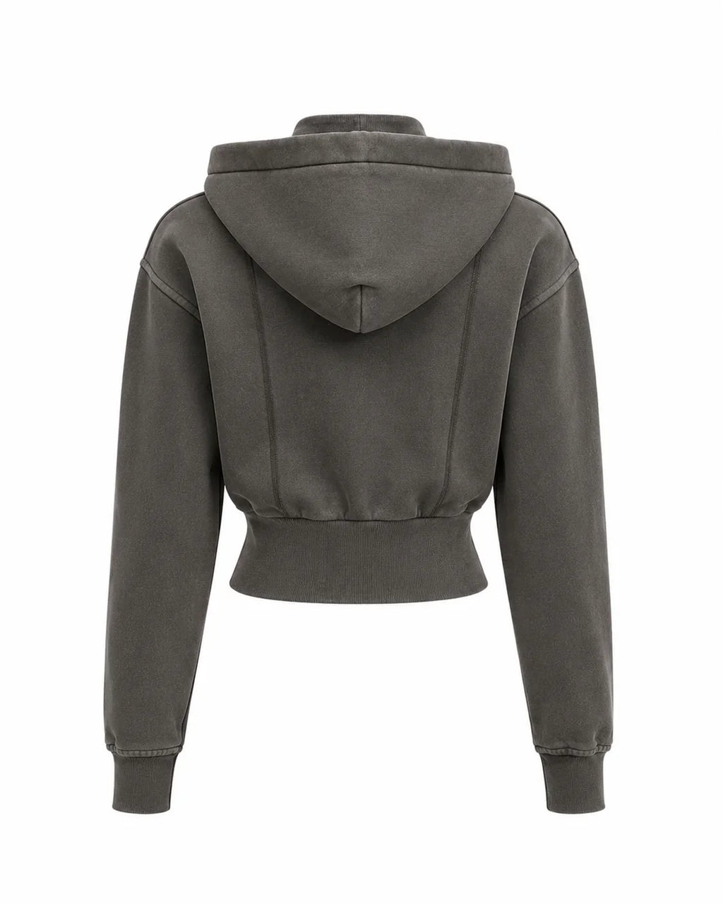 Vintage Washed Cropped Fleece Hoodie for Women Darkgrayhoodieonwhitebackground