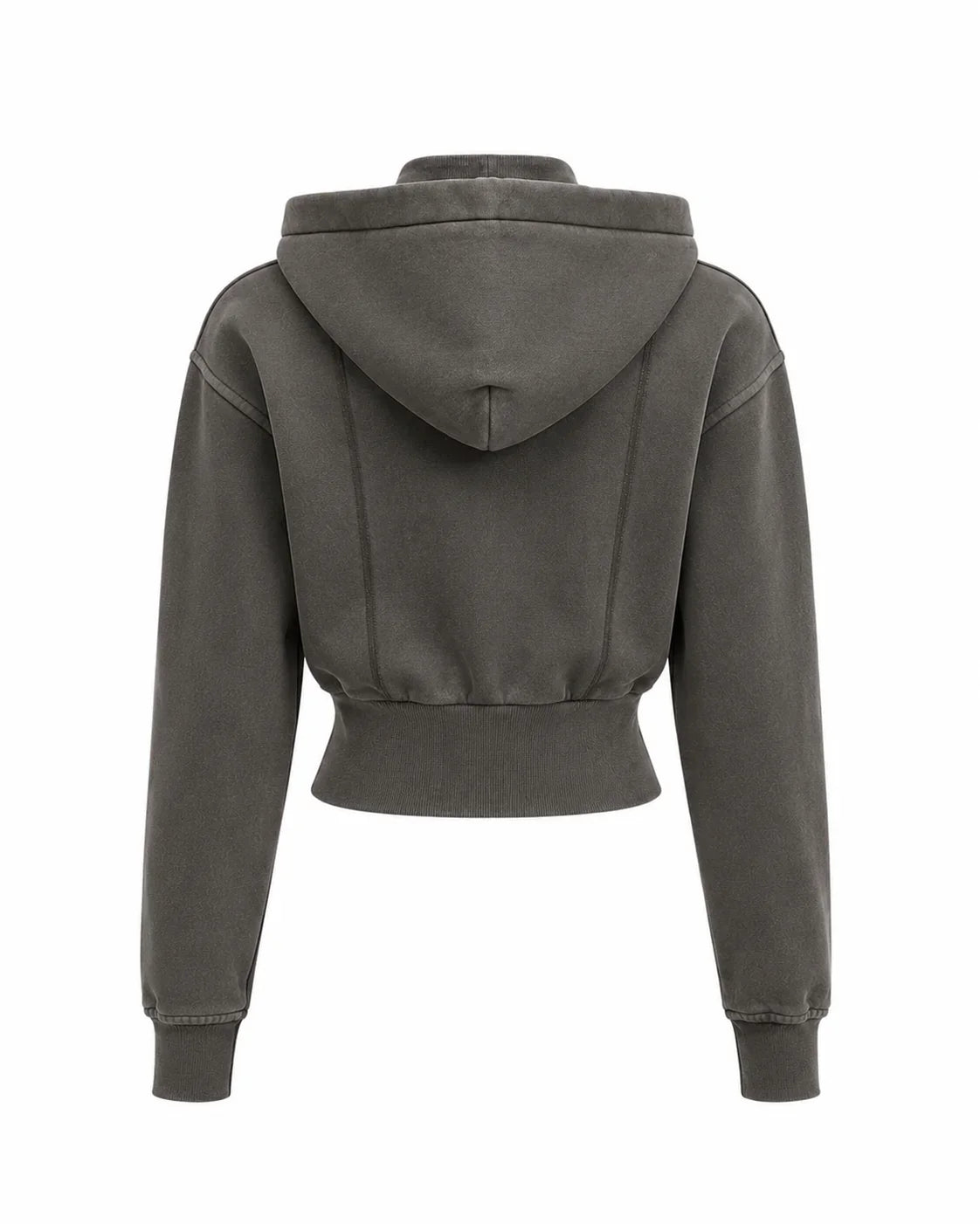 Vintage Washed Cropped Fleece Hoodie for Women Darkgrayhoodieonwhitebackground