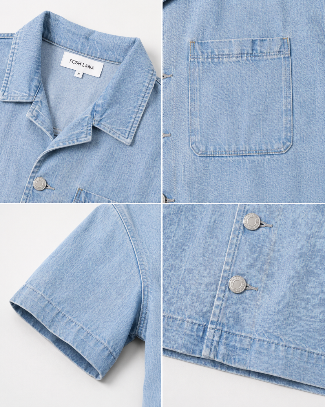 Vintage Wash Boxy Cropped Lyocell Shirt for Women Denim_details_in_clean_studio_shoot