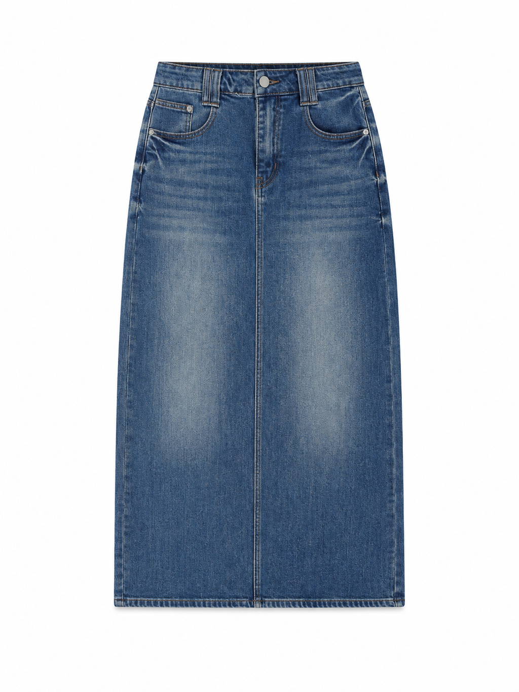 Vintage Wash Denim Midi Skirt for Women Jeans Blue Denimskirtflatlayphoto
