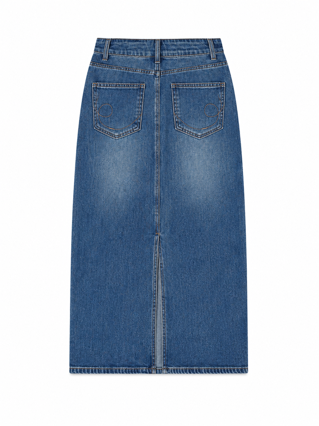 Vintage Wash Denim Midi Skirt for Women Denimskirtwithbackslitdetail