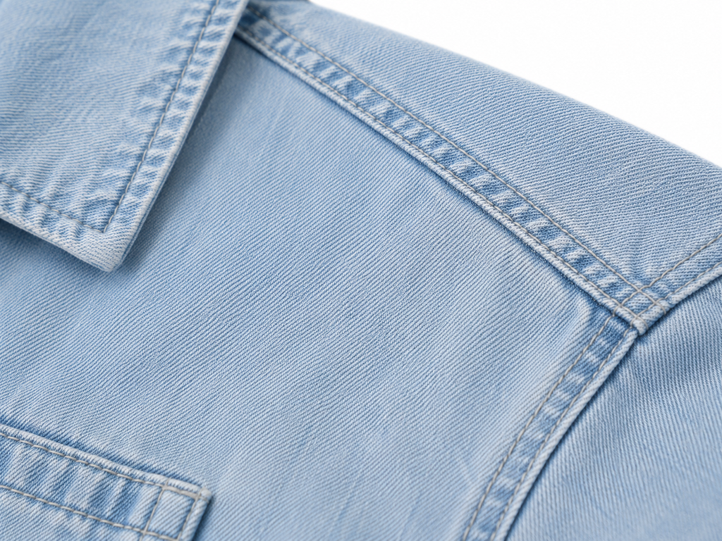 Vintage Wash Boxy Cropped Lyocell Shirt for Women Denimtextureandstitchingclose-up_0506d6cb-d226-4b09-86f0-9edbb83d475c