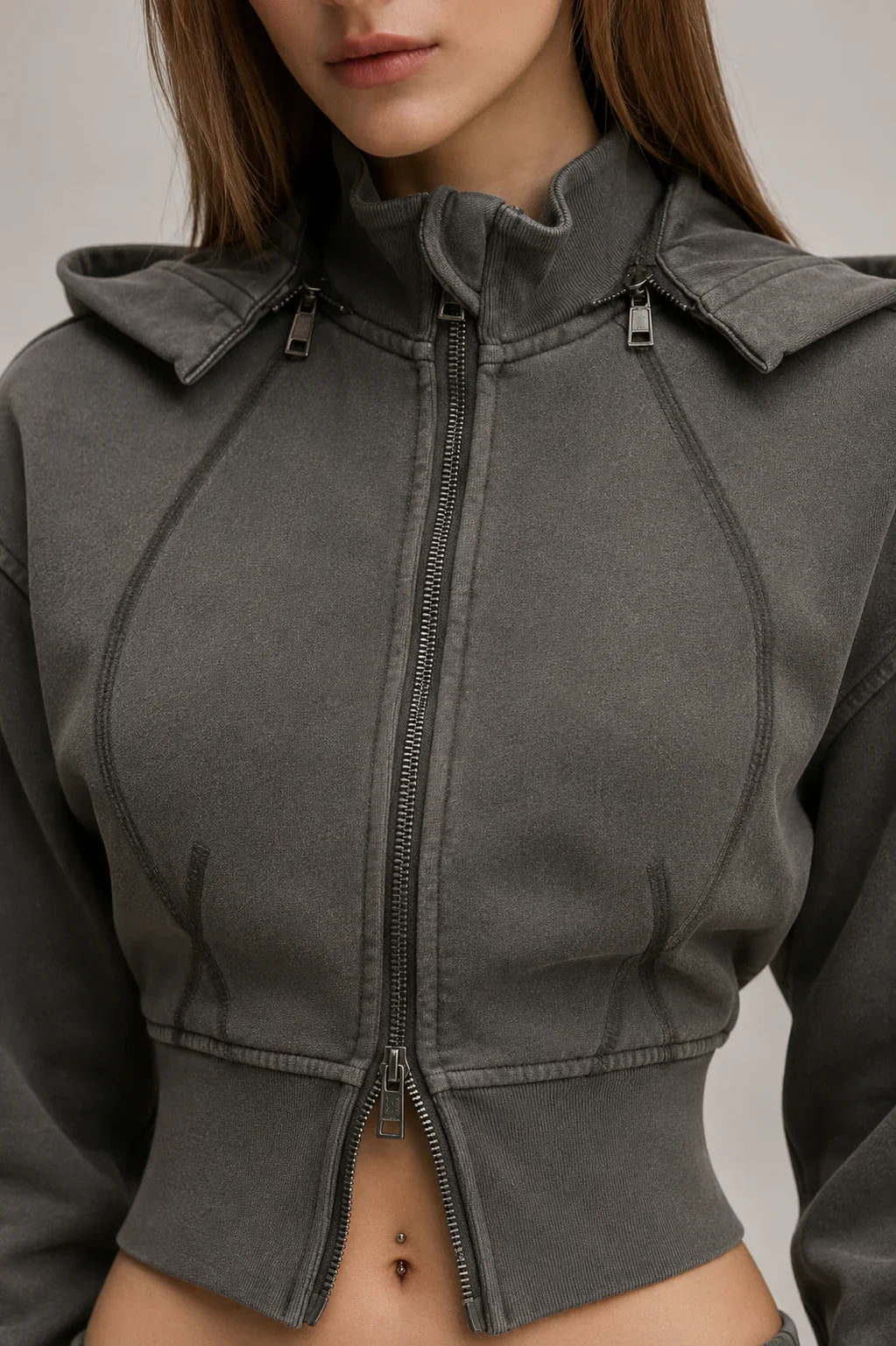Vintage Washed Cropped Fleece Hoodie for Women Effortlessstreetwearinneutraltones