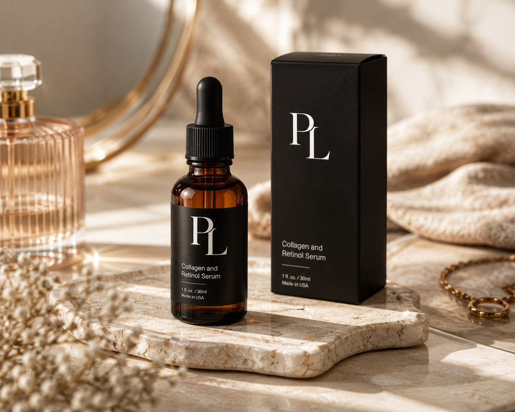 Collagen & Retinol Serum | Firming & Hydrating Formula Elegant_skincare_in_warm_tones