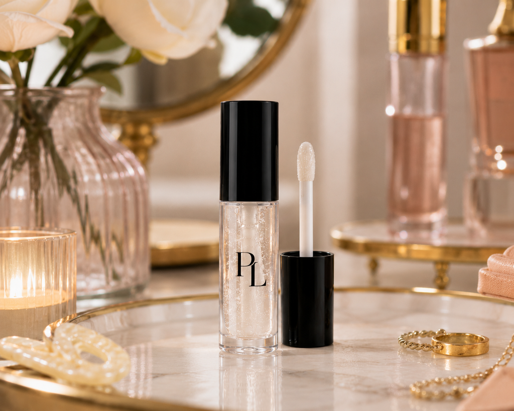 Hydrating Lip Oil | Glass Slipper Elegant_vanity_beauty_essentials_in_soft_light