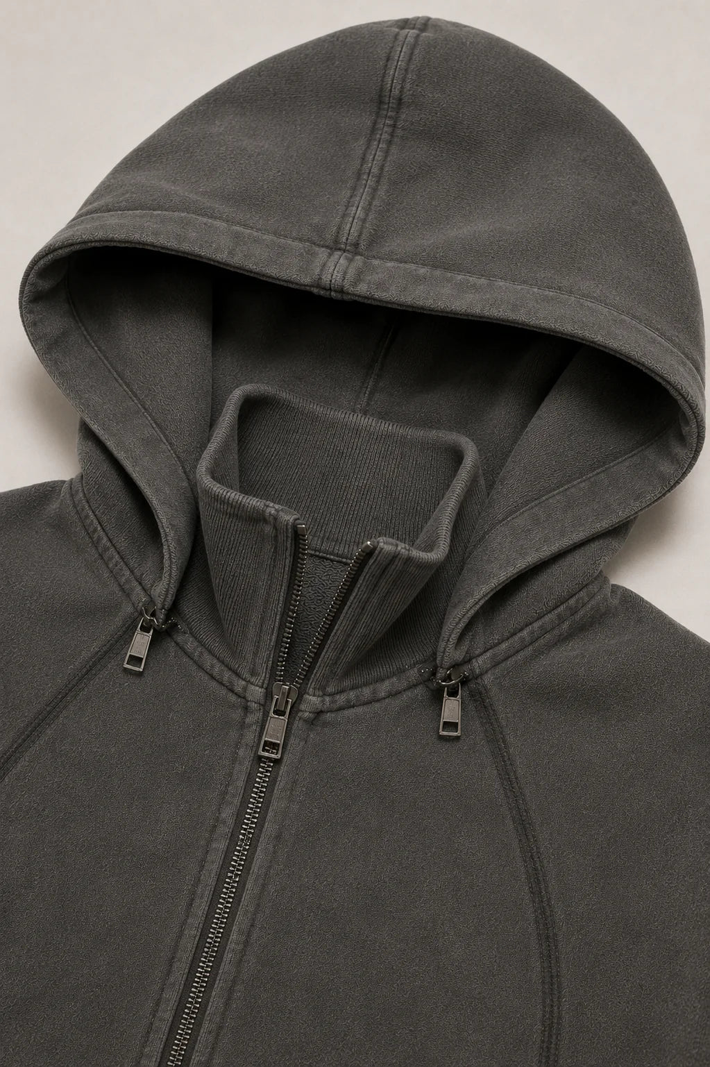 Vintage Washed Cropped Fleece Hoodie for Women Grayhoodiewithzipperdetails