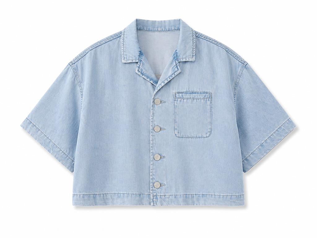 Vintage Wash Boxy Cropped Lyocell Shirt for Women Lightbluecroppeddenimshirt
