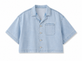 Vintage Wash Boxy Cropped Lyocell Shirt for Women Lightbluecroppeddenimshirt