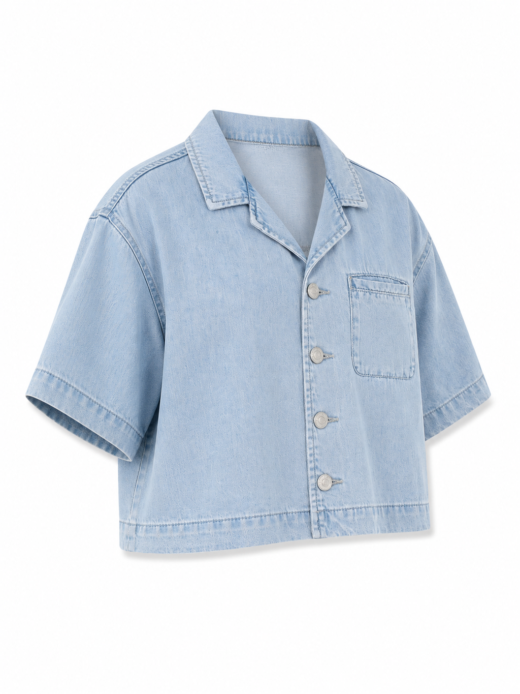 Vintage Wash Boxy Cropped Lyocell Shirt for Women Lightbluedenimcroppedshirt