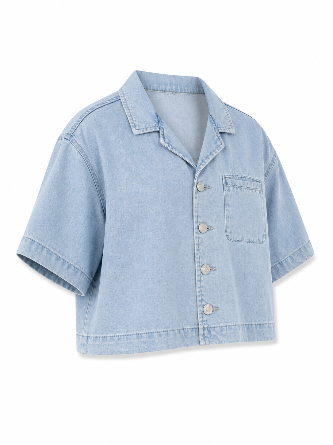 Vintage Wash Boxy Cropped Lyocell Shirt for Women Lightbluedenimcroppedshirt
