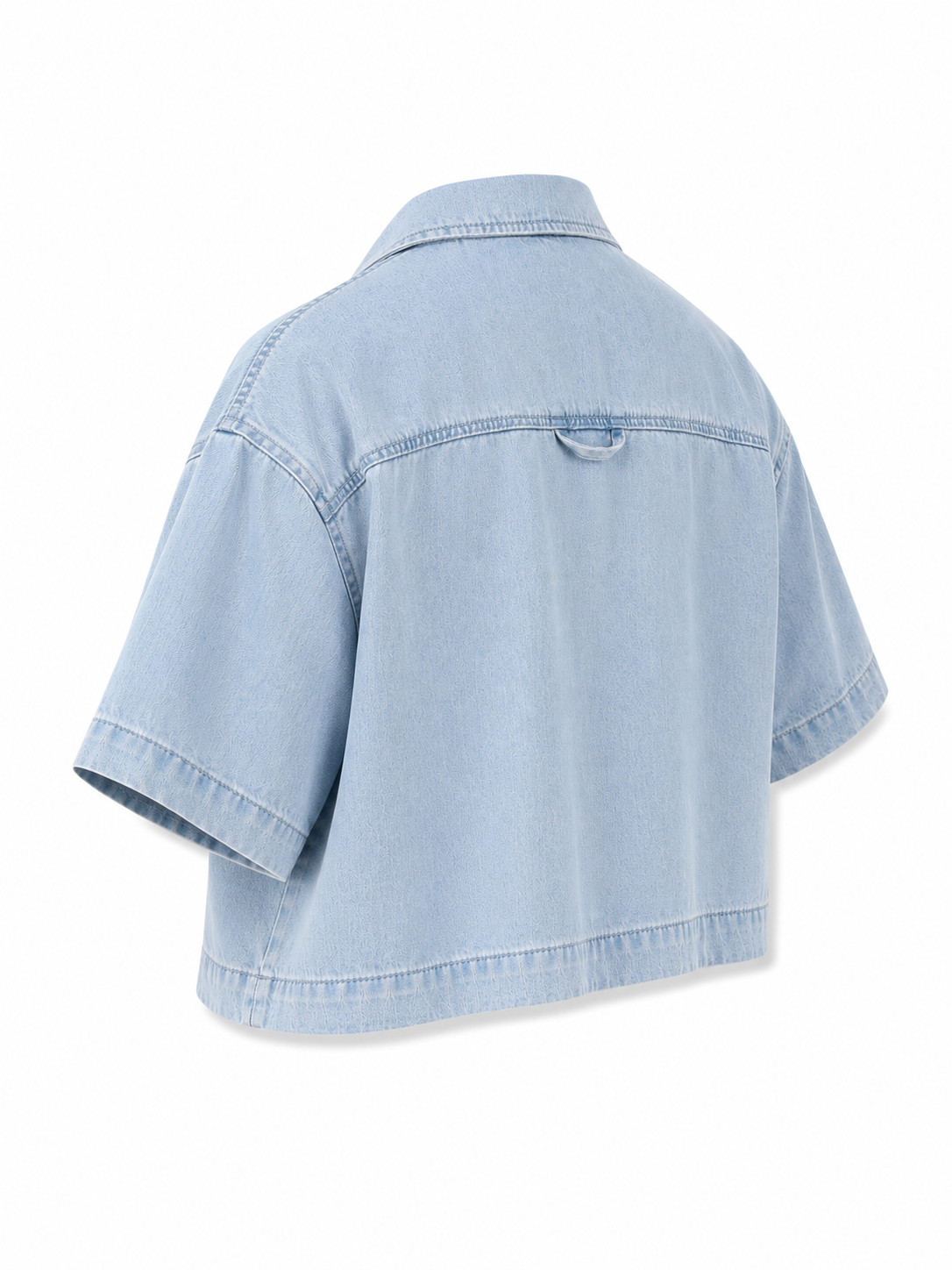 Vintage Wash Boxy Cropped Lyocell Shirt for Women Lightbluedenimcroppedshirtbackview