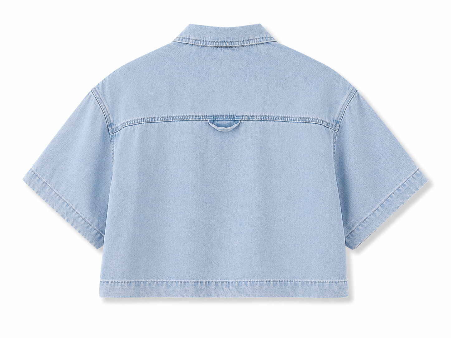 Vintage Wash Boxy Cropped Lyocell Shirt for Women Lightbluedenimshirtjacket