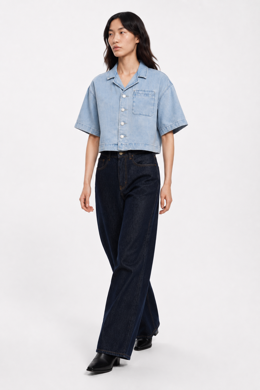 Vintage Wash Boxy Cropped Lyocell Shirt for Women Minimalist_fashion_lookbook_shot