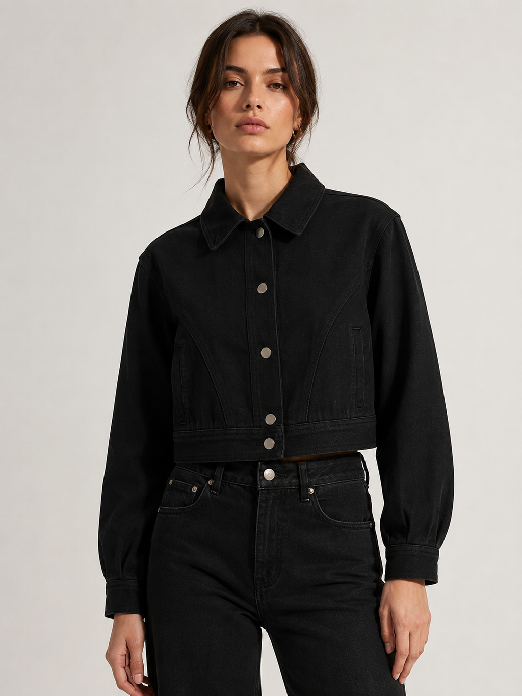 The Cropped Denim Jacket Minimalist_fashion_portrait_in_black_attire