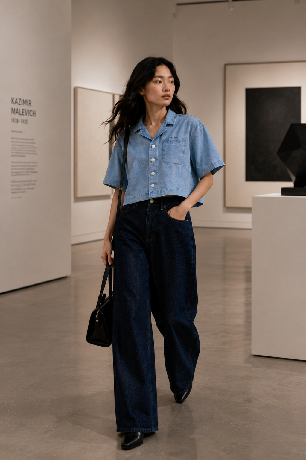 Vintage Wash Boxy Cropped Lyocell Shirt for Women Minimalistartgallerywithabstractpieces