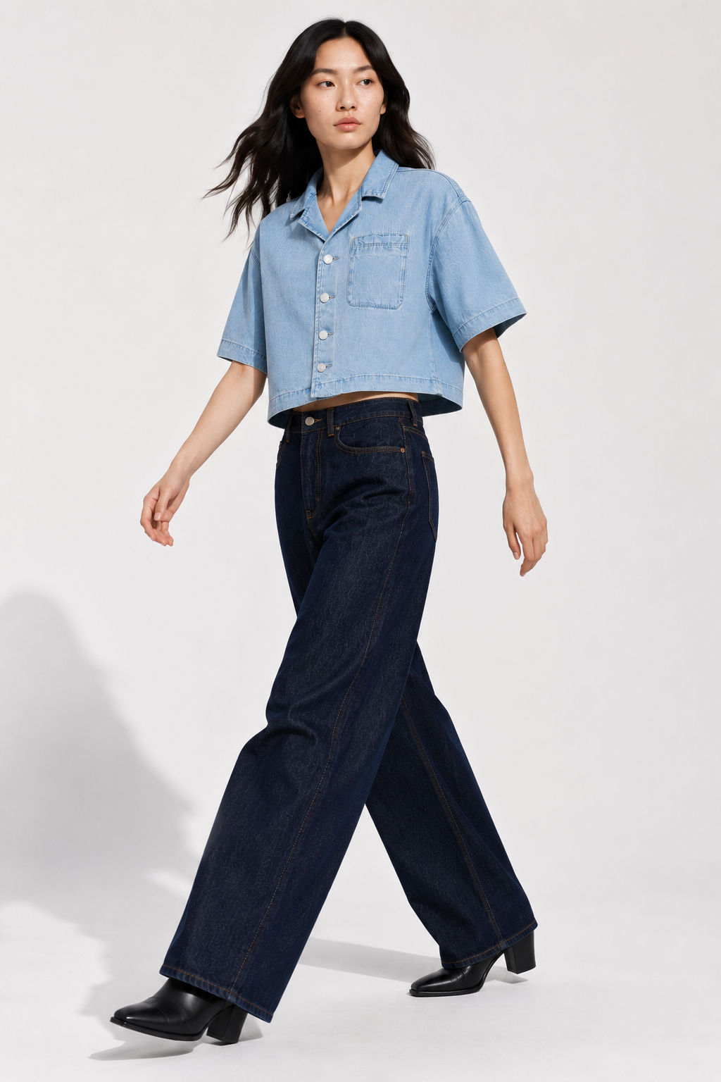 Vintage Wash Boxy Cropped Lyocell Shirt for Women Minimalistdenimchicatstride