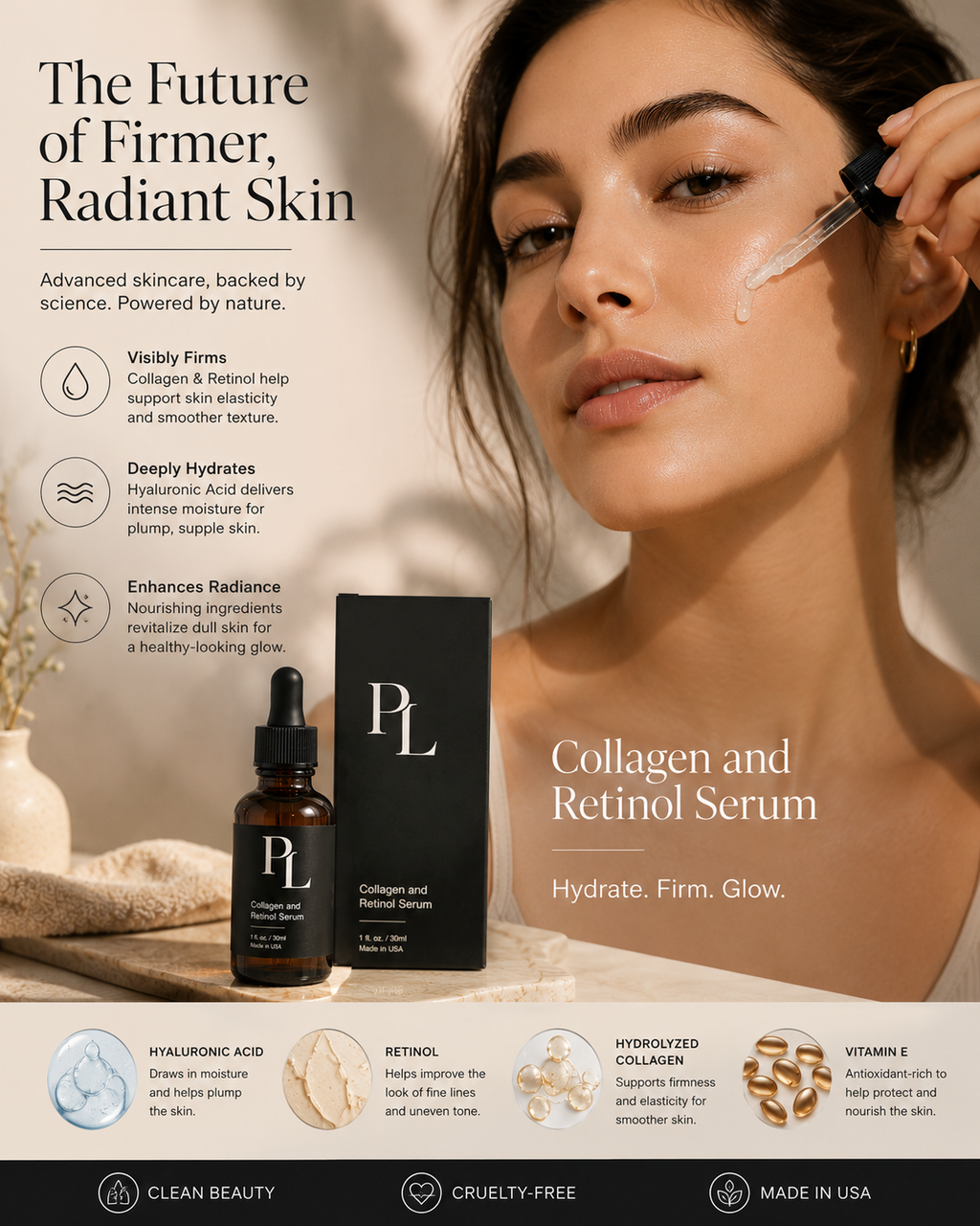 Collagen & Retinol Serum | Firming & Hydrating Formula Radiant_skincare_serum_ad_design