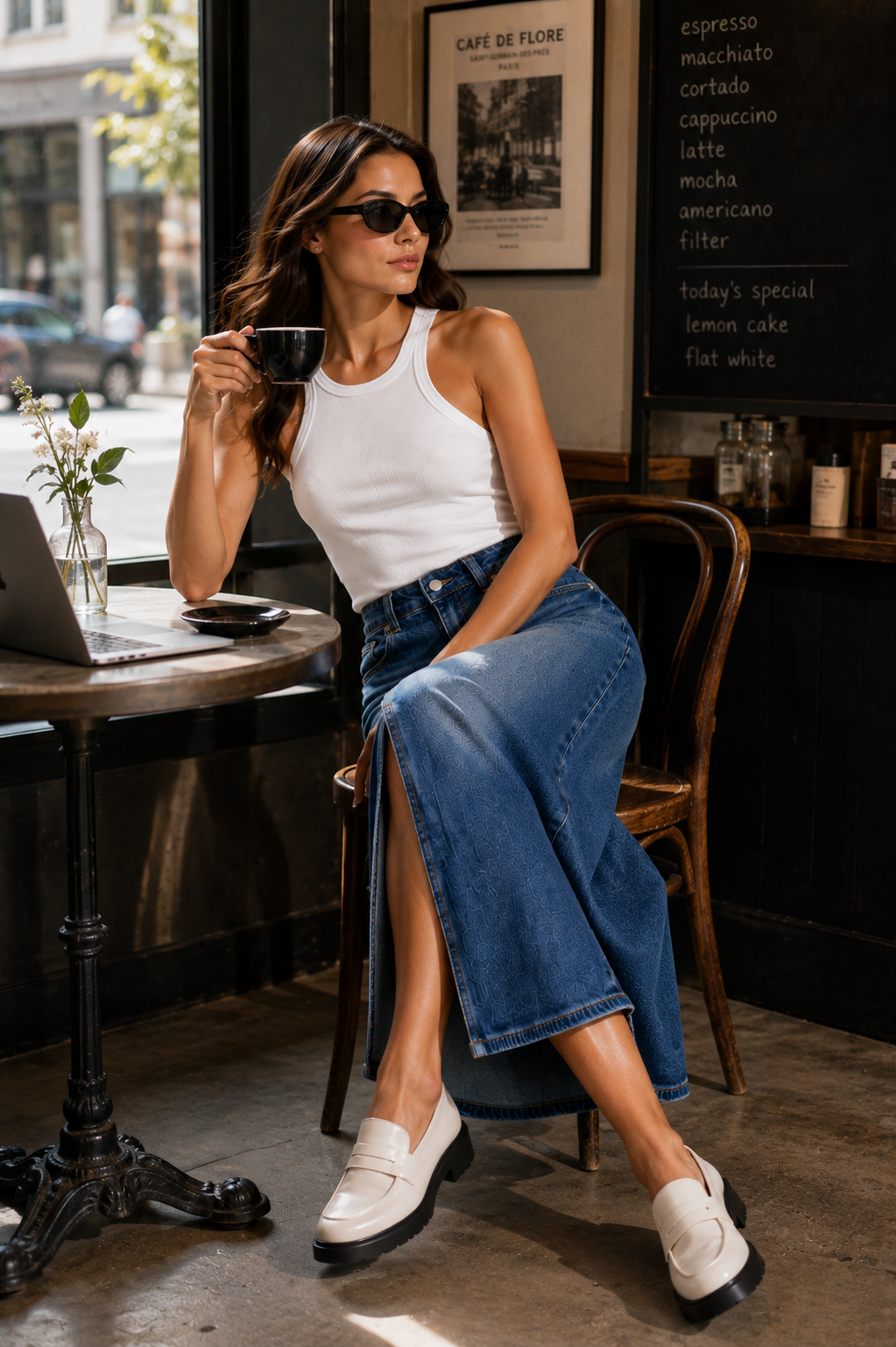 Vintage Wash Denim Midi Skirt for Women Relaxedcoffeeshopmoment