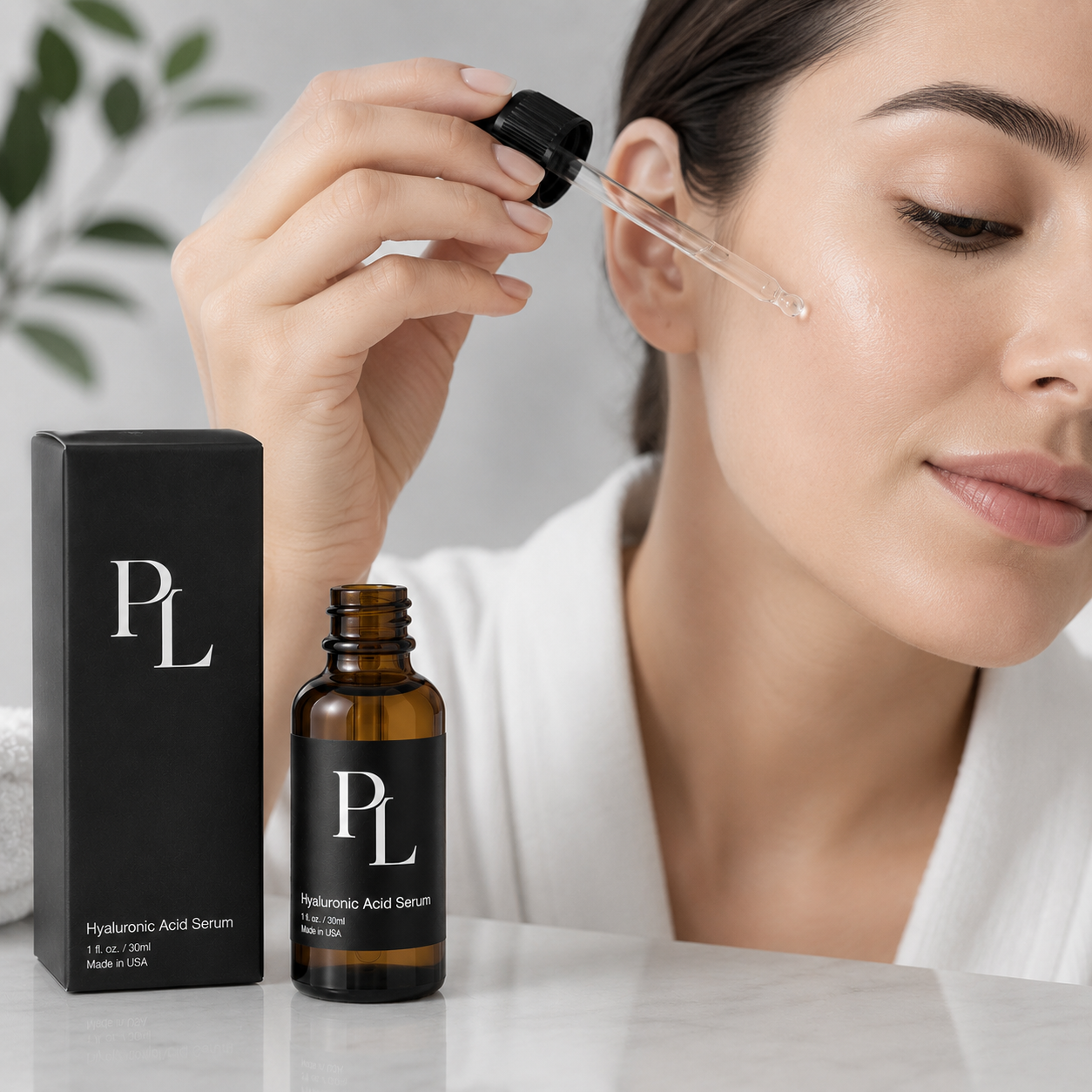 Hyaluronic Acid Serum | Deep Hydration & Plumping Formula Serene_skincare_ritual_in_minimal_space